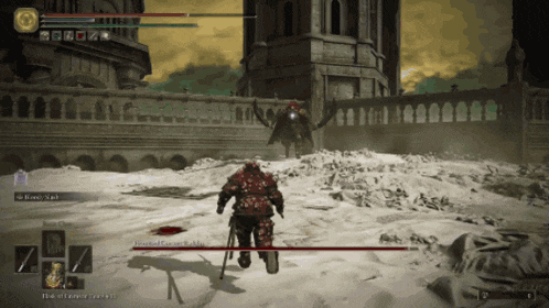 a screenshot of a video game shows a knight fighting a giant monster