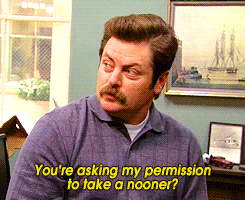a man with a mustache is asking his permission to take a nooner