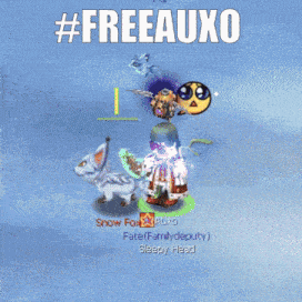 a video game character is surrounded by flames and the hashtag #freeauxo is displayed