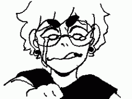 a black and white drawing of a person wearing glasses and earrings .