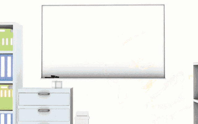 two anime girls are standing next to each other in front of a white board