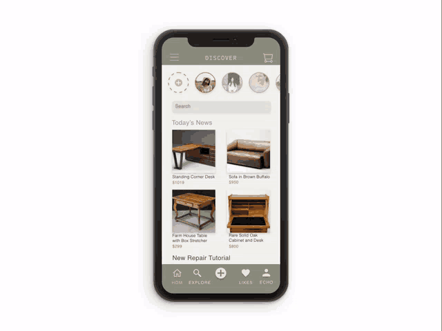 a cell phone displays a home page that says discover on it