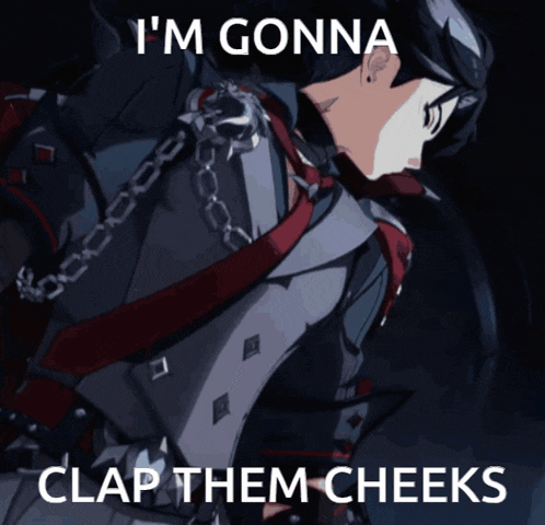 a picture of a man with a chain around his neck and the words i 'm gonna clap them cheeks
