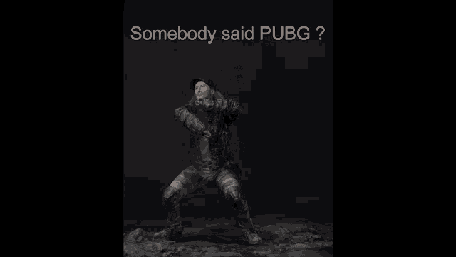 a man in a military uniform is standing on a rock and says `` somebody said pubg '' .