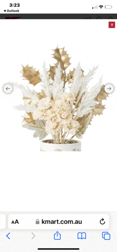 a phone screen shows a picture of a bouquet of flowers on a website called kmart.com.au