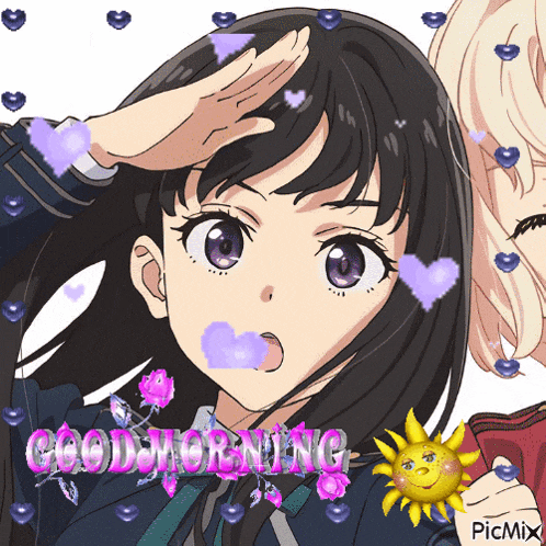 a picture of two anime girls with the words good morning written on it