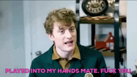 a man in a green jacket is saying played into my hands mate fuck you