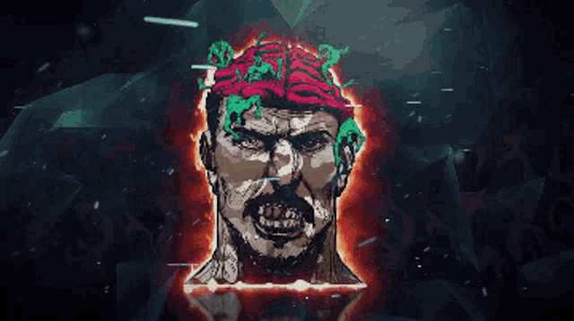 a pixel art of a man 's head with a brain in it