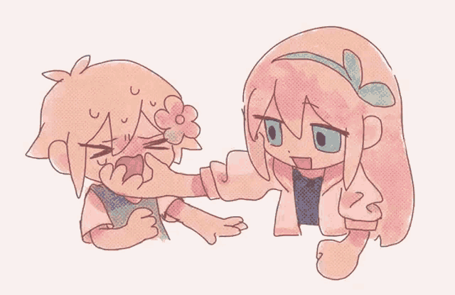 a girl is putting a flower on a boy 's face in a drawing .