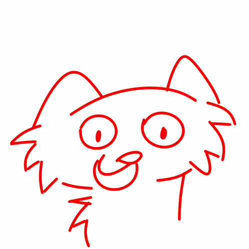 a red line drawing of a cat with a surprised look on his face
