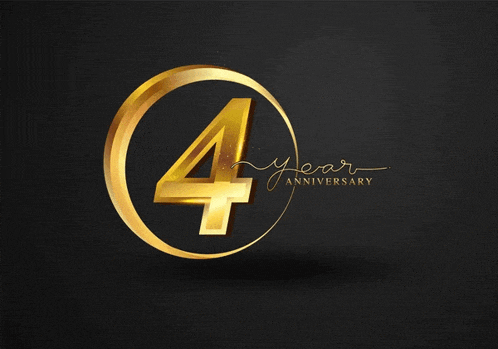 a 4 year anniversary logo with a gold circle