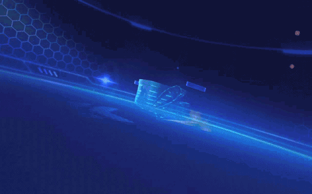a cartoon character is flying through the air with a purple light behind it