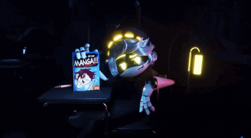 a robot holding up a book that says how to draw manga