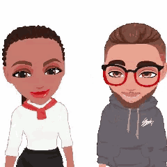 a pixel art of a man and a woman wearing glasses