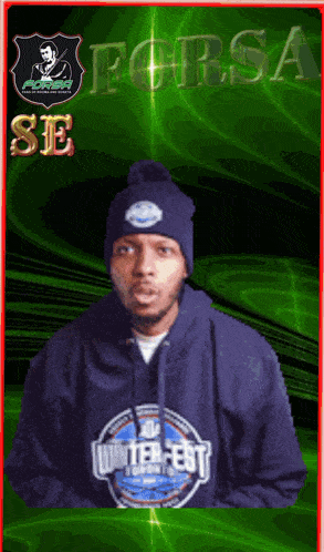 a man wearing a forsa winterfest sweatshirt