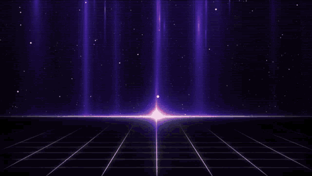 a purple light shines through a grid in the dark