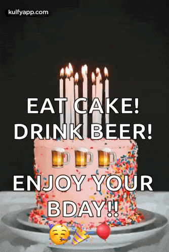 a birthday cake with candles and beer on it .