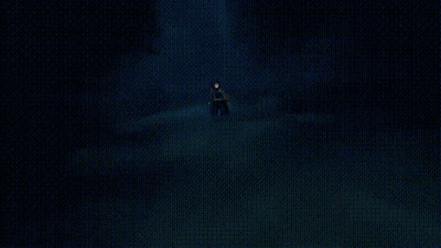 a painting of a person swimming in the ocean at night