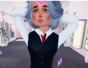 a girl in a suit and tie with a heart on her head