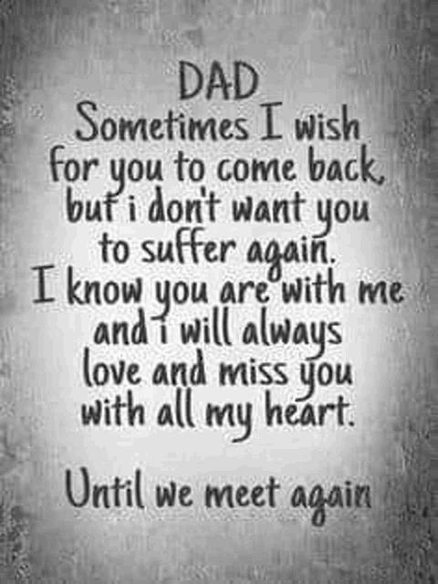 dad , sometimes i wish for you to come back , but i don 't want you to suffer again .