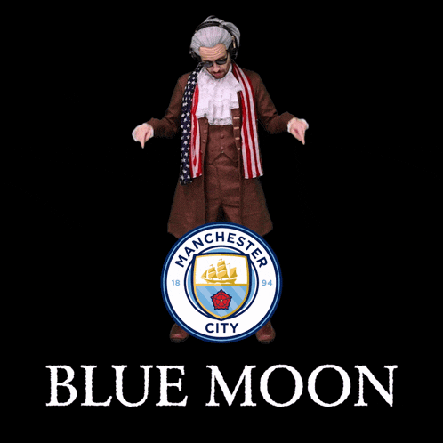 a blue and white logo for manchester city with a ship in the middle