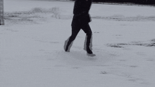a blurred image of a person walking in the snow
