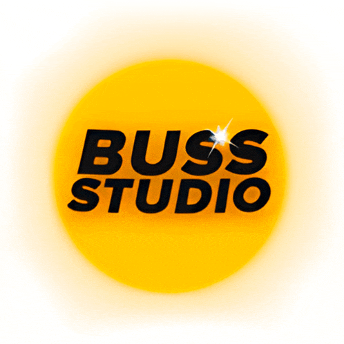 a yellow circle that says buss studio on it