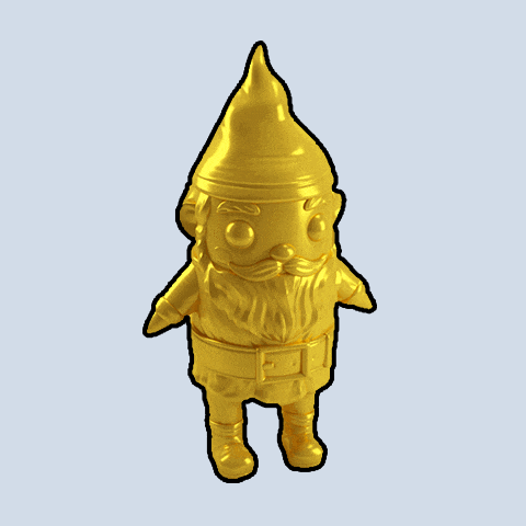 a gold gnome with a beard and hat