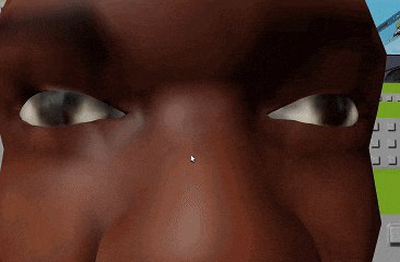a computer generated image of a man 's face with a cursor pointing to the nose
