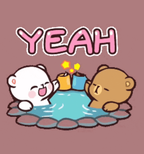 a cartoon of two teddy bears in a bathtub with the word yeah written above them