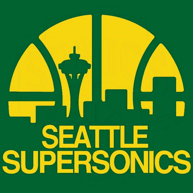 the logo for the seattle sonics is green and yellow