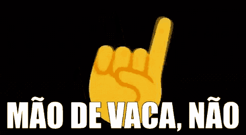 a yellow hand is making a horns sign and the words mao de vaca nao are below it
