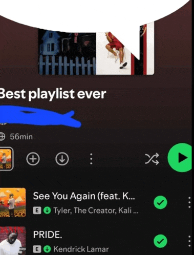 a screenshot of a playlist that includes see you again by tyler the creator