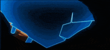 a blue background with a glowing outline of a person