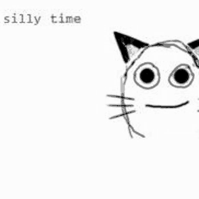 a black and white drawing of a cat 's face with a smile on it .