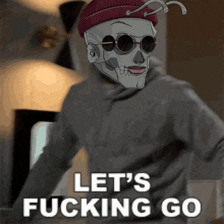 a cartoon of a skeleton wearing sunglasses and a beanie says let 's fucking go