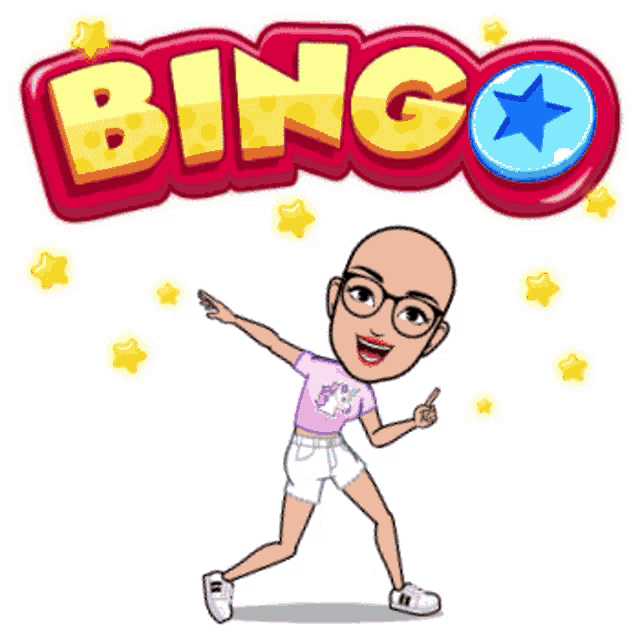 a cartoon of a woman dancing in front of a bingo logo