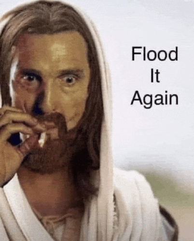 a statue of jesus with a beard is eating a piece of food .