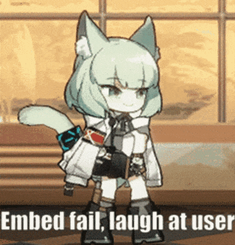 a cartoon of a cat with the words embed fail laugh at user below it