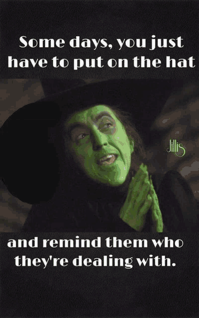 a picture of a witch with green paint on her face and a quote from jillie 's