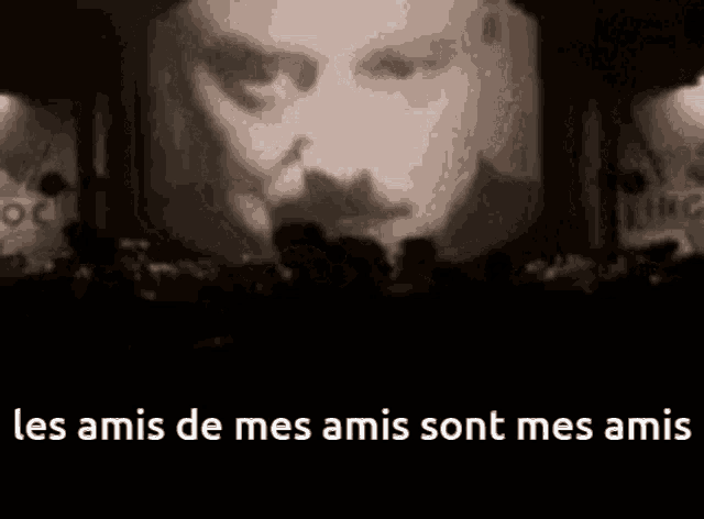 a black and white image of a man with the words les amis de mes amis sont mes amis below it