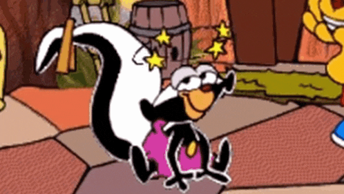 a cartoon of a skunk laying on its back