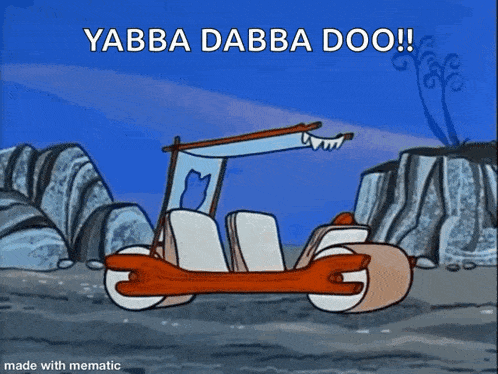 a cartoon of a car with the words yabba dabba doo on it