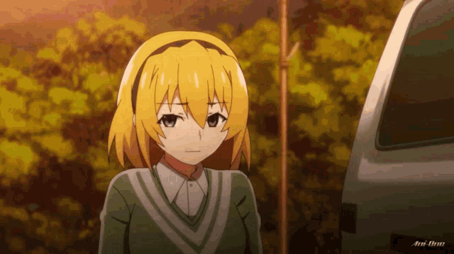 a girl with yellow hair is standing in front of a white van that says 4wd