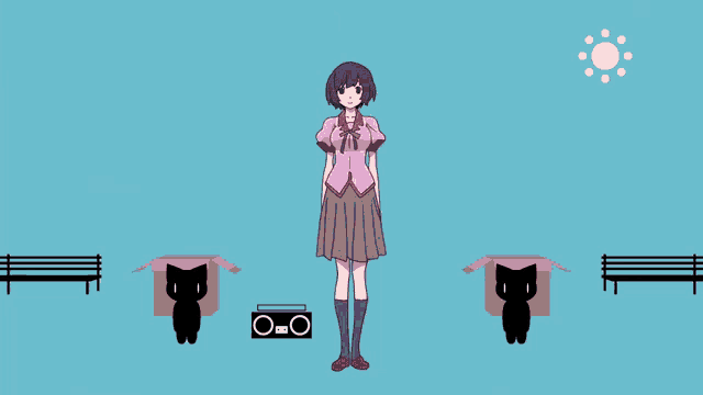 a girl in a purple skirt is standing in front of a radio
