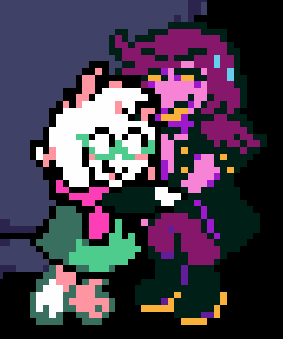 a pixel art of a girl hugging a boy