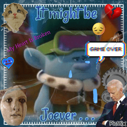 a picture of a troll with the words " it might be joever " at the bottom