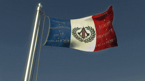 a red white and blue flag with the words egalite fraternite ou la mort written on it