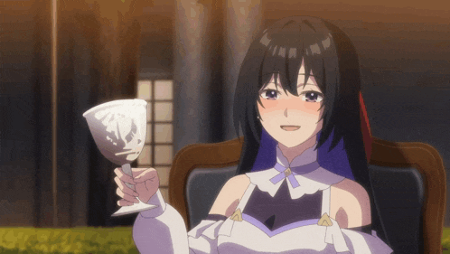 a girl in a white dress is holding a wine glass and smiling