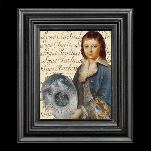 a framed portrait of a young boy with the name louis charles